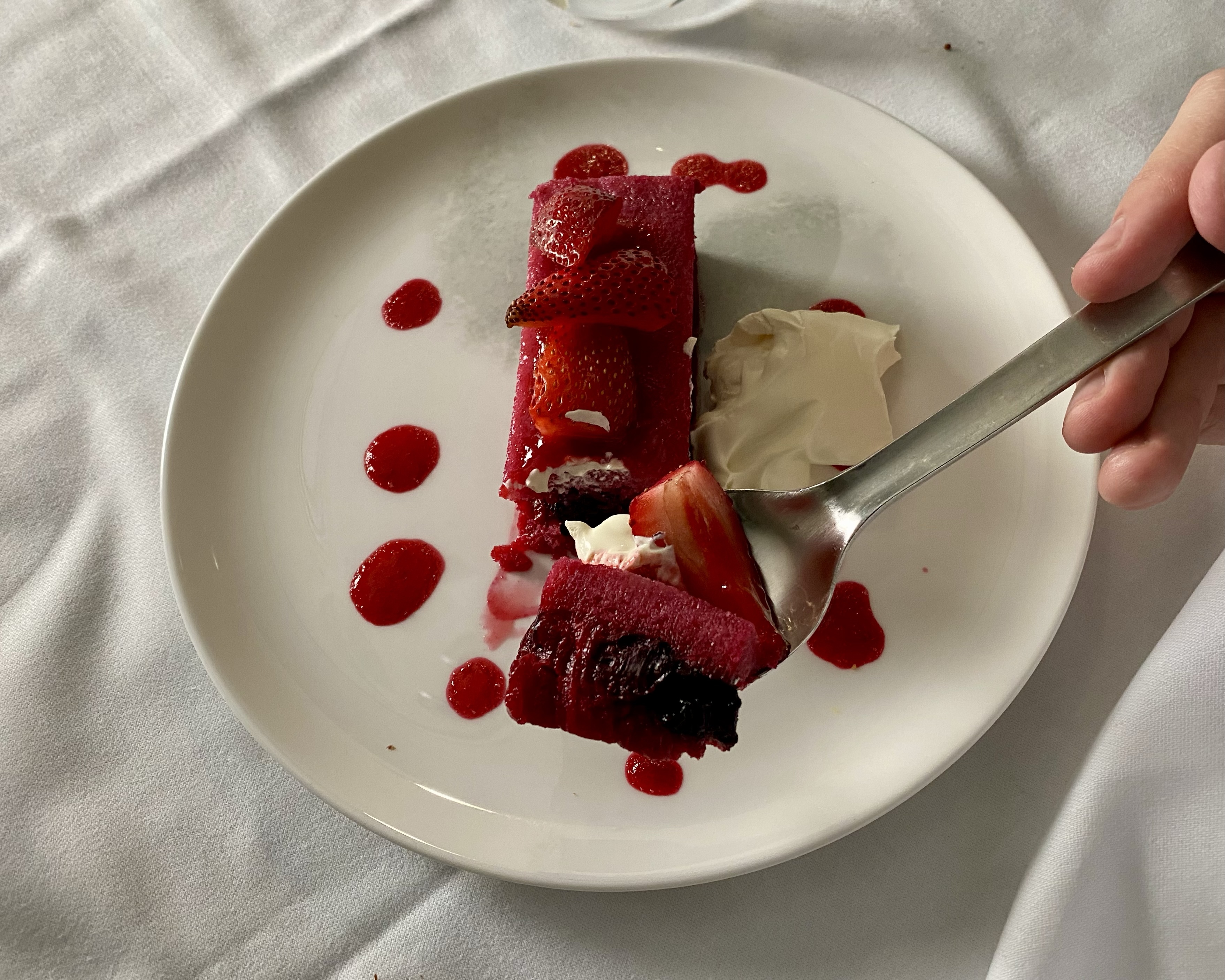 Raspberry and blackberry summer pudding with crème fraîche